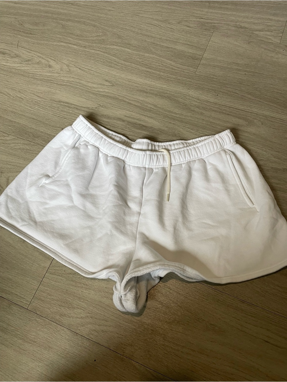 Women's White Drawstring Athletic Shorts with Pockets